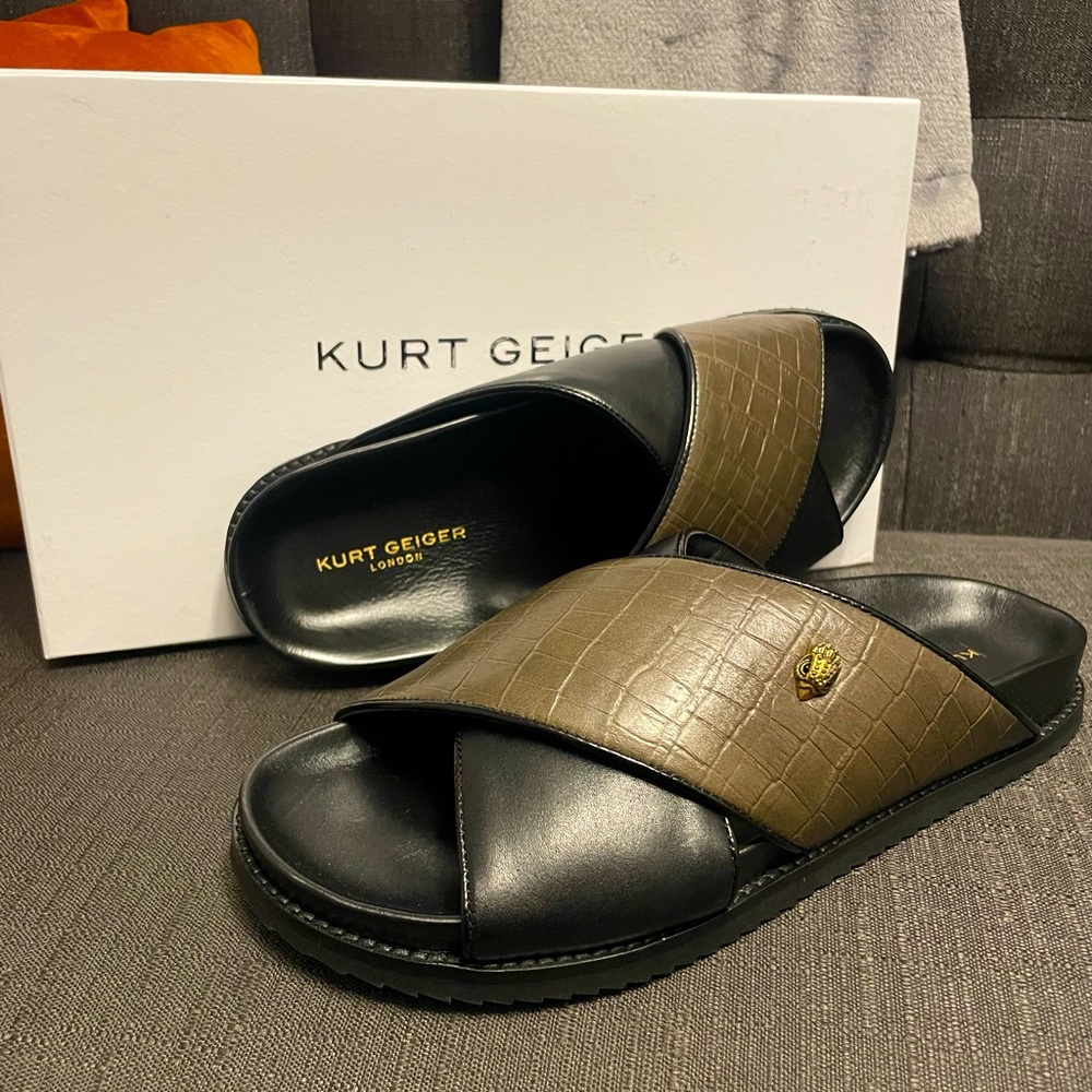 Kurt Geiger Baron Croco Slide Sandals - Picture 2 of 4